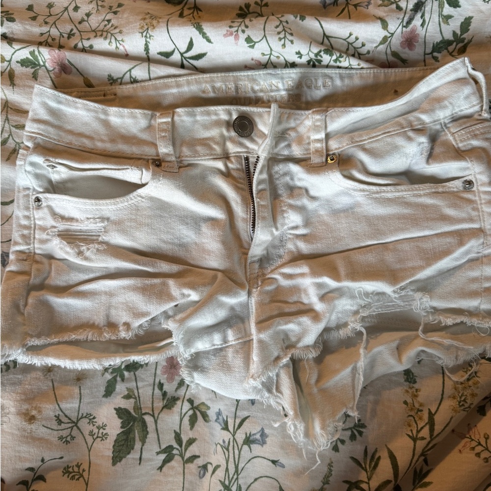 American Eagle Outfitters White Frayed Jean Shorts